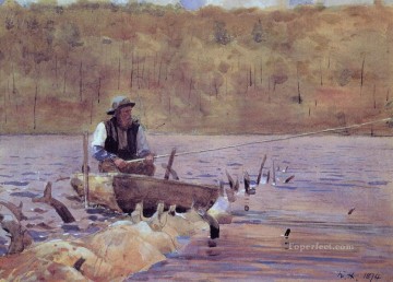  Fishing Art - Man in a Punt Fishing Realism painter Winslow Homer